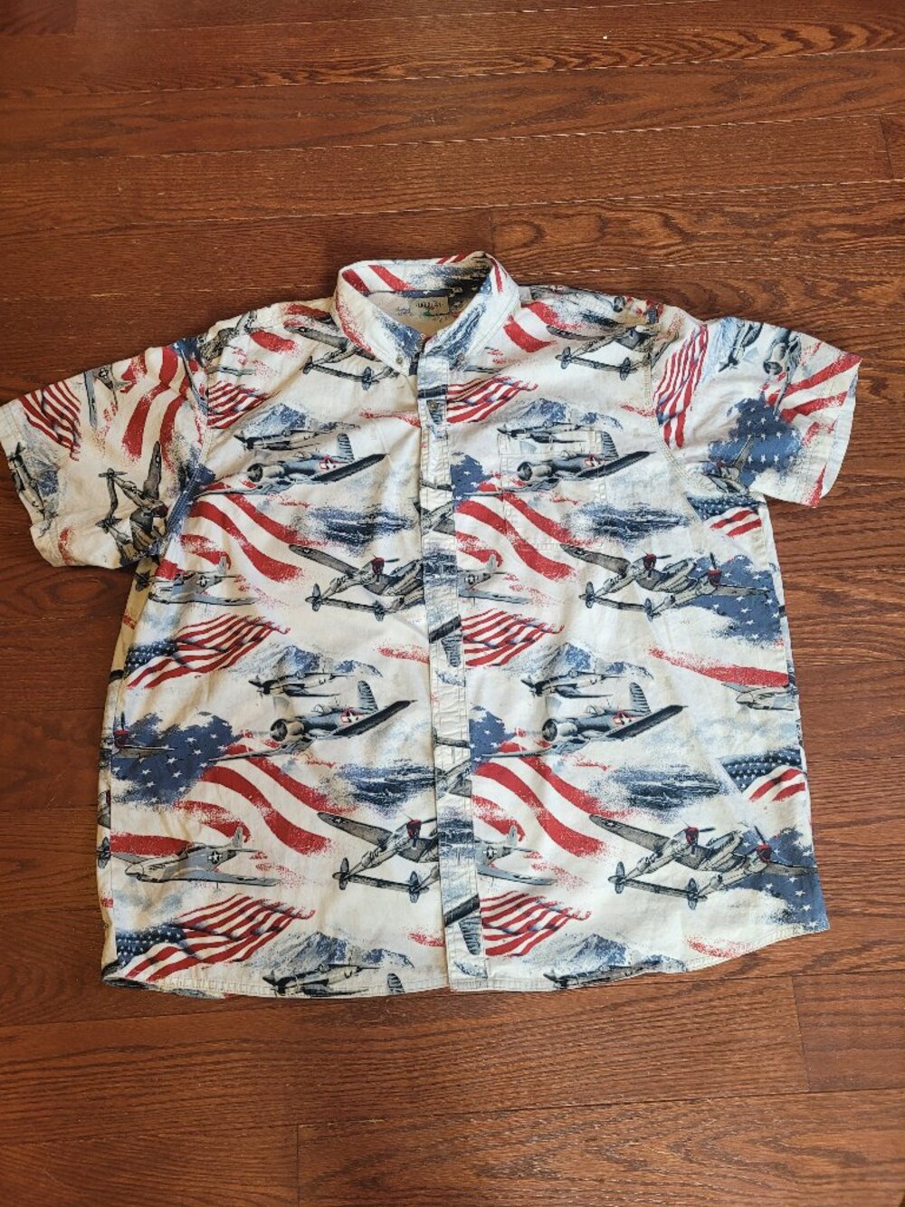American Legacy Men's 3XL Patriotic USA Flag Airplane Button Up Camp Shirt